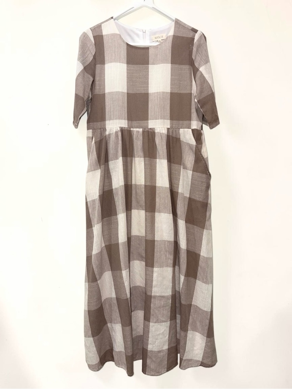 ROOLEE Maddie Buffalo Plaid Midi Dress | Tan/Cream | Size S